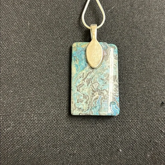 Baja Turquoise Gilson Created Opal bar necklace 925 silver 22” chain, NEW - Picture 4 of 6